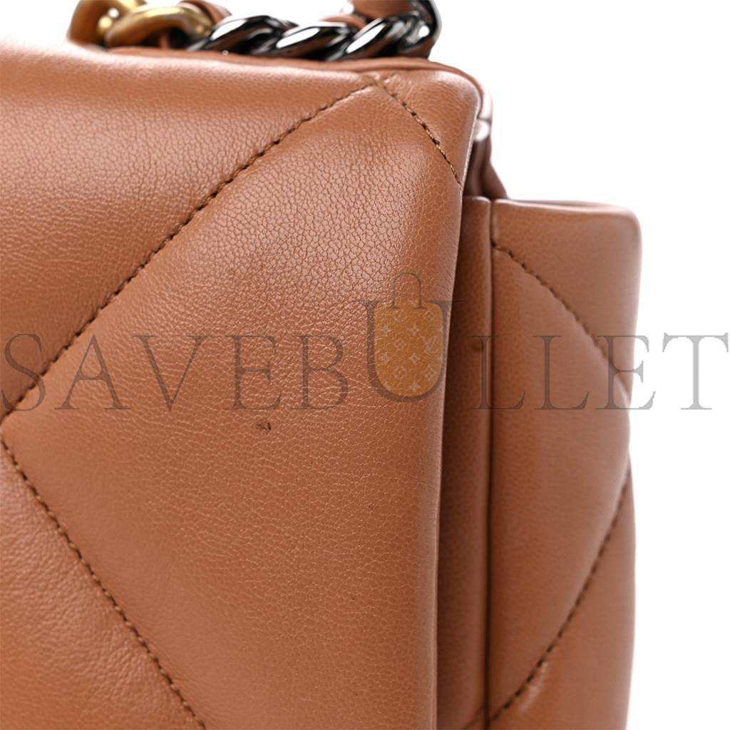 CHANEL MASTER LAMBSKIN QUILTED MEDIUM CHANEL 19 FLAP BROWN AS1160 (26*16*9cm)